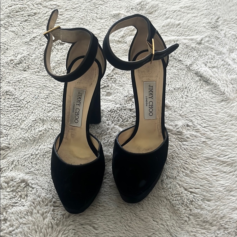 Jimmy Choo Black Stiletto Heels with Ankle Straps